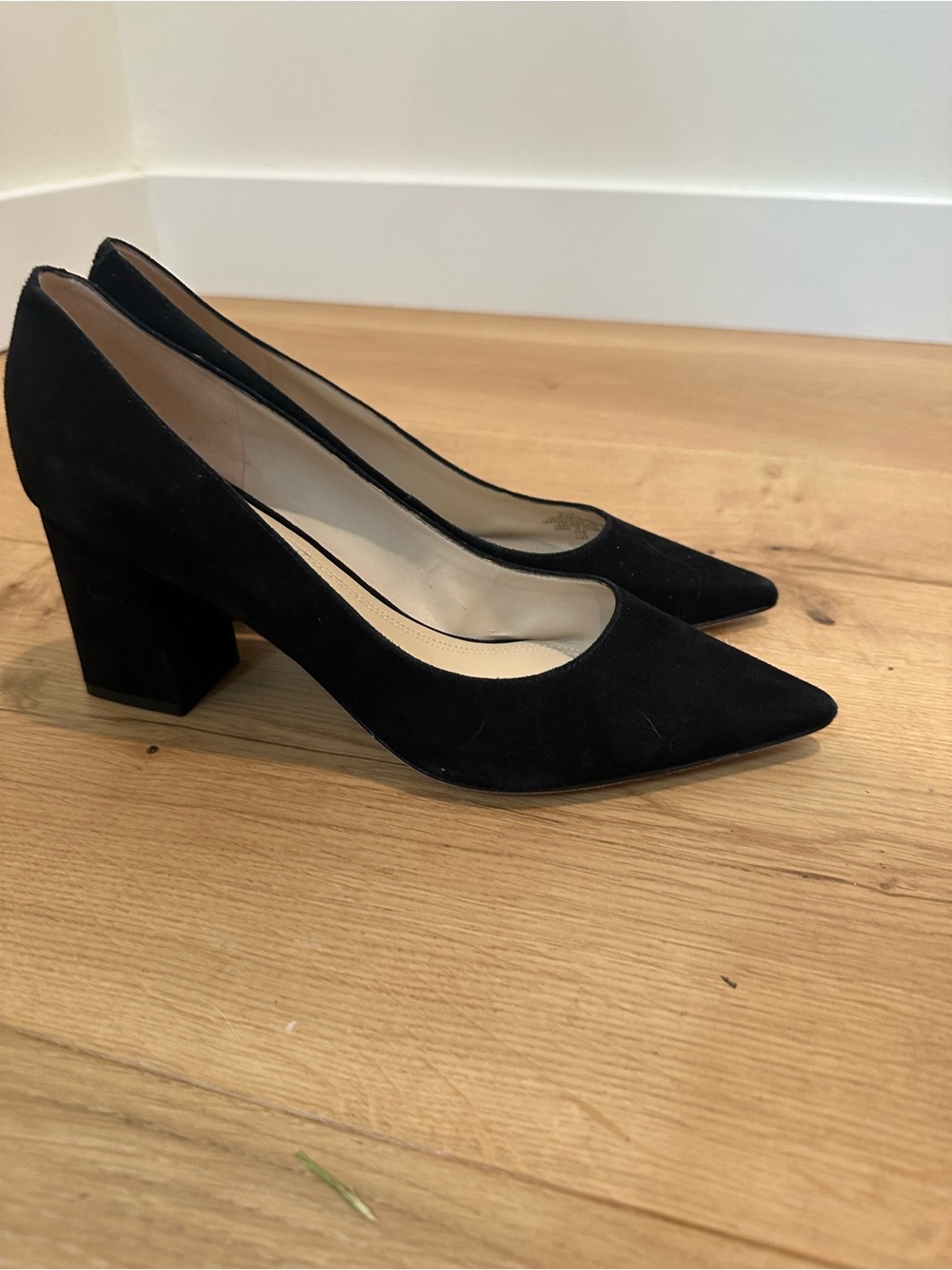 Marc Fisher Black Suede Pointed Block Heel Pumps